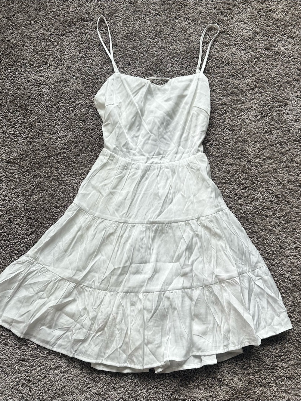 Princess Polly White Tiered Spaghetti Strap Mini Dress